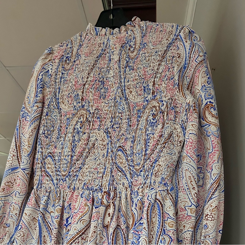 MISSORD Paisley Smocked Mock Neck Maxi Dress Victorian Romantic Poet Modest Sz S - Picture 5 of 13